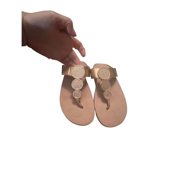 FitFlop Womens Gold Leather Thong Sandals Size 7 - Picture 2 of 7